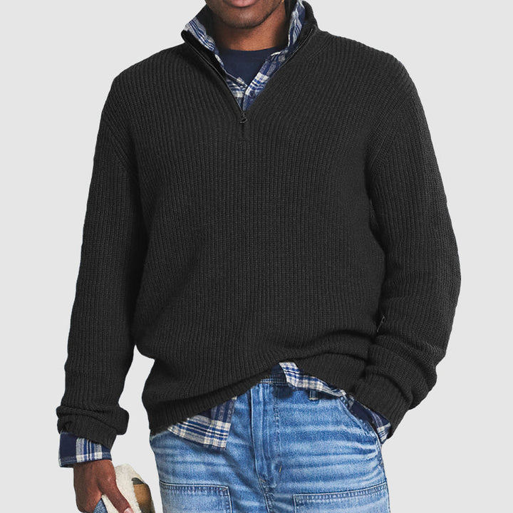 Versatile men's cashmere blend knitwear, a smart half-zip jumper for modern casual fashion.