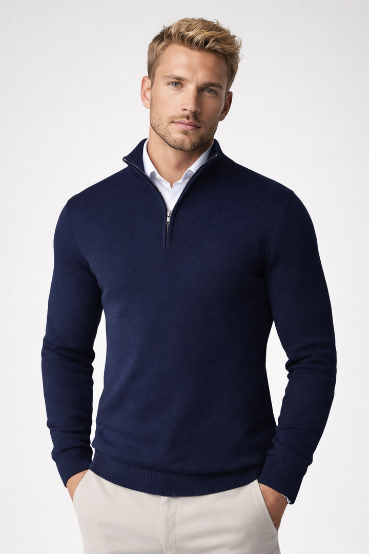 Men's warm half-zip sweater with a high neck for ultimate winter protection & casual style.
