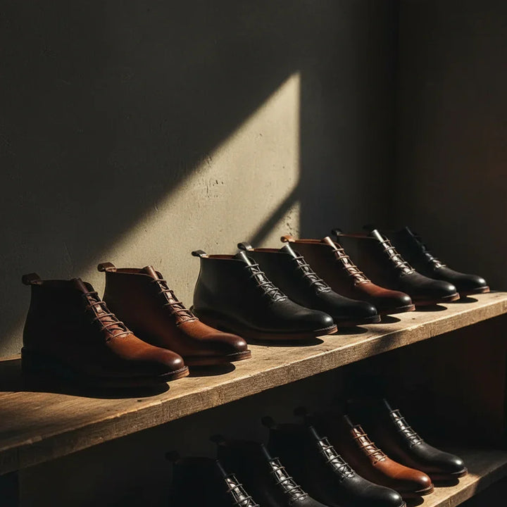 Elegant black men's ankle boots, hand-finished craftsmanship for durable comfort & versatile classic footwear.