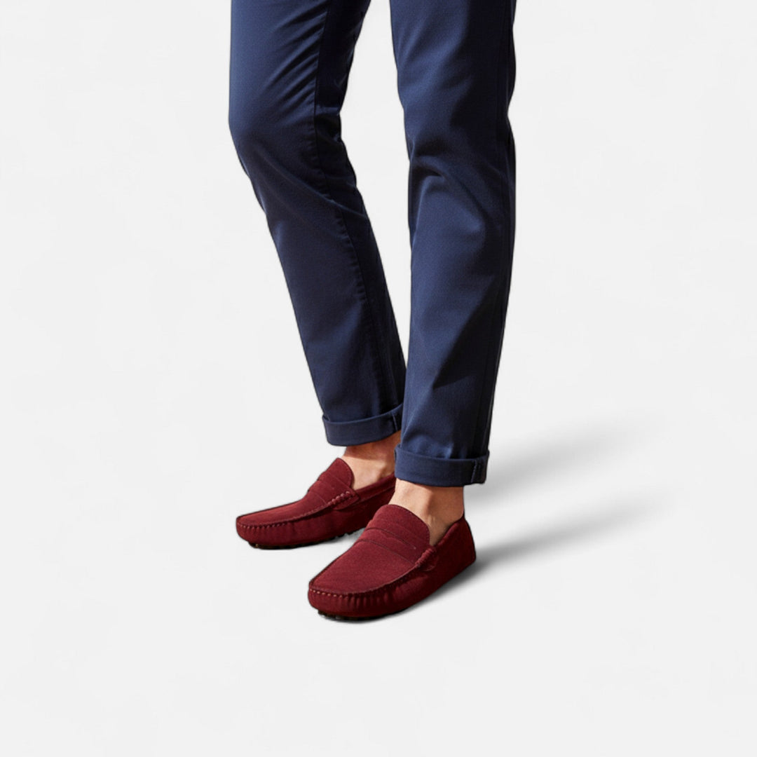 Comfortable men's leather slip-on loafers. Handmade for all-day wear and casual elegance.