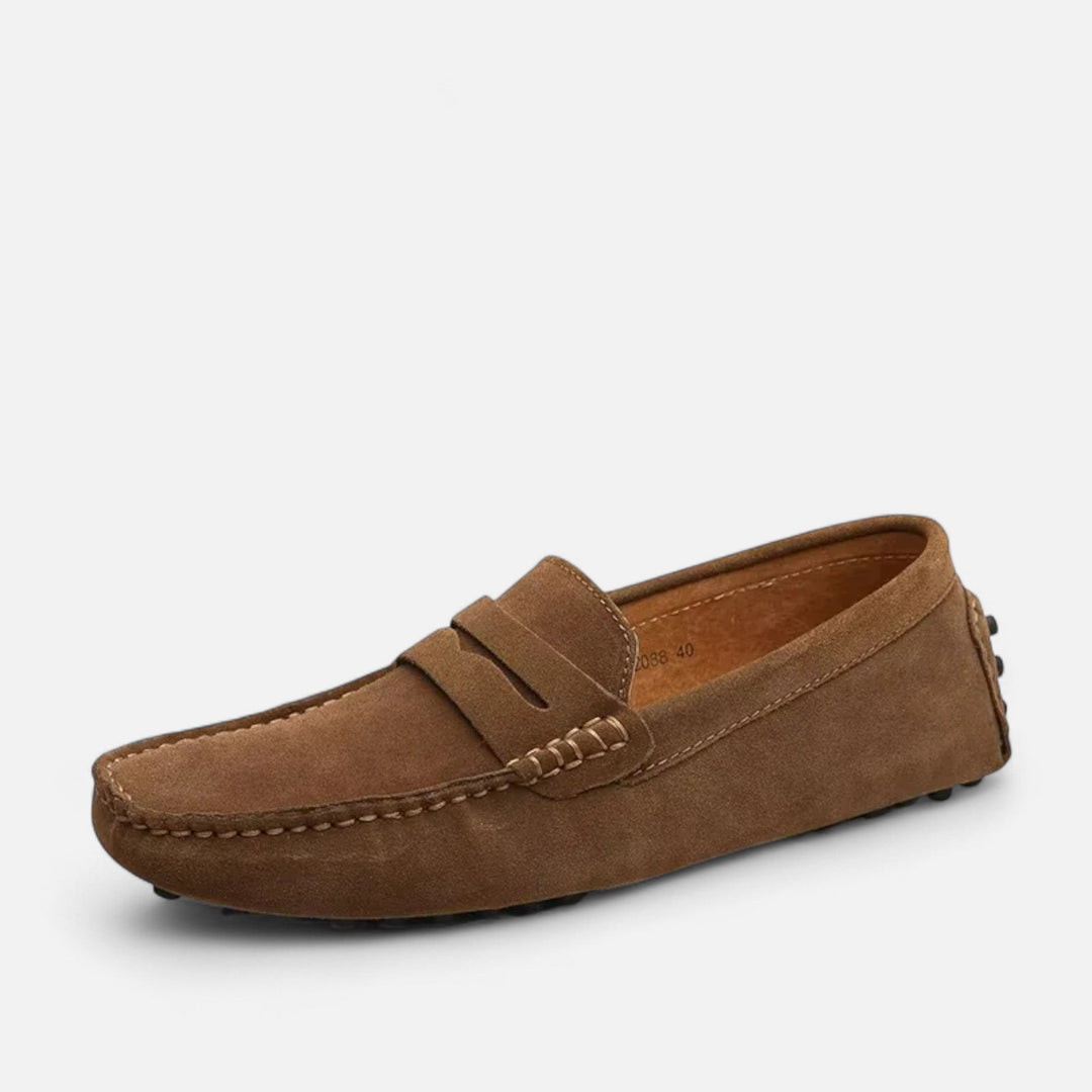 Side profile of comfortable men's handmade loafers, showcasing classic style for casual footwear.