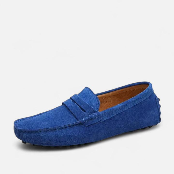 Textured genuine leather men's loafers, handmade for versatile smart casual and everyday wear.