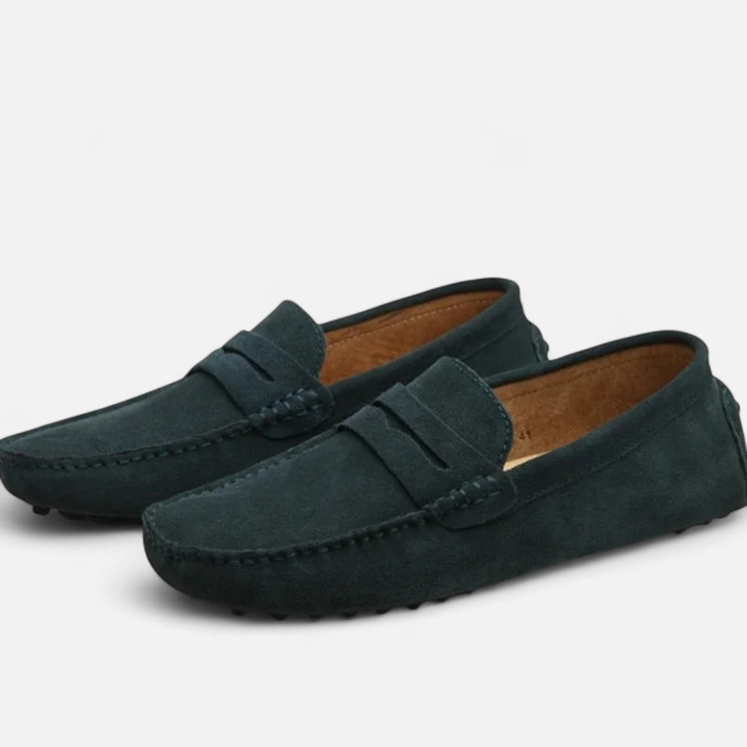 Durable sole on men's handmade loafers, offering comfort and classic style for everyday walking.