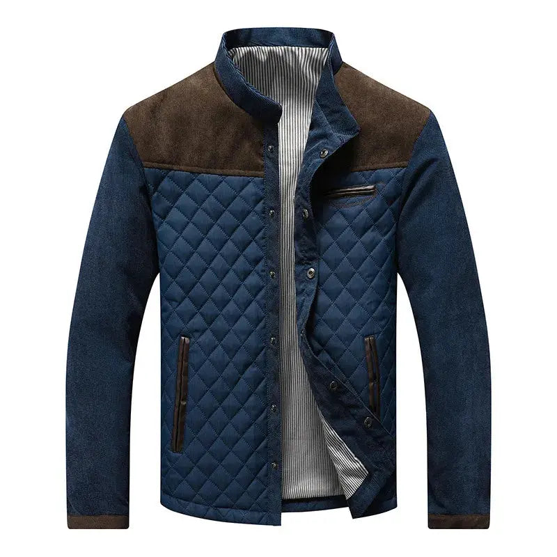 Men's Harrington Oxford quilted jacket with a stylish stand collar, perfect for versatile smart casual fall fashion.