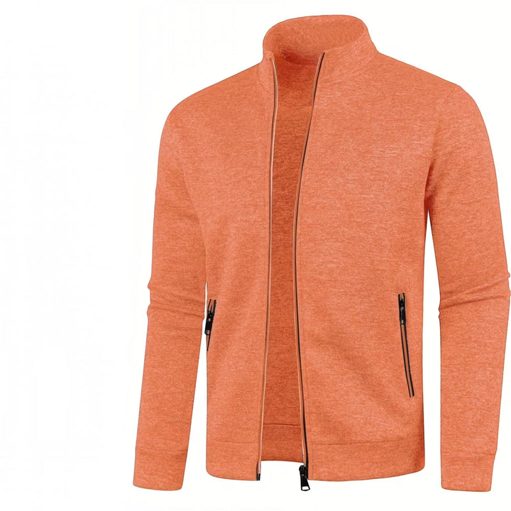 High neck men's sweater, relaxed fit pullover, great for casual wear.