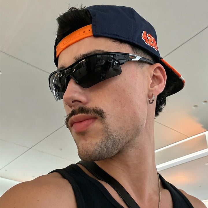 Men's high-performance sport sunglasses, polarized for outdoor athletic activities with UV protection.