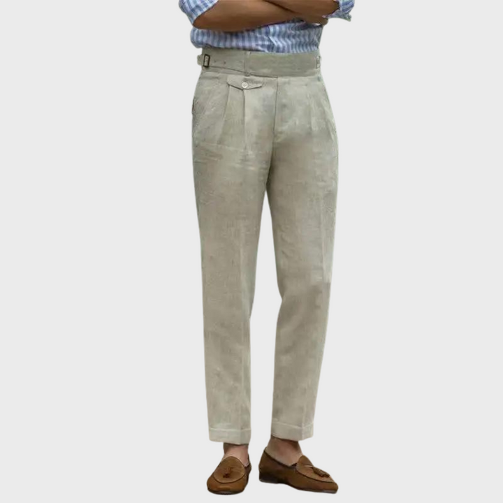 Stylish men's tailored high waist pants for a sophisticated look, ideal for summer fashion and versatile outfits.