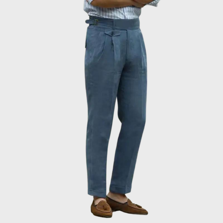 Elegant men's classic high waist tailored pants, ideal for smart casual events or sophisticated daily apparel.