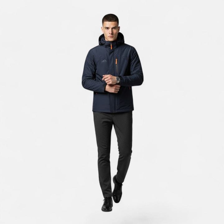 Man wearing a comfortable loose-fit hooded casual jacket for a relaxed, modern everyday look.