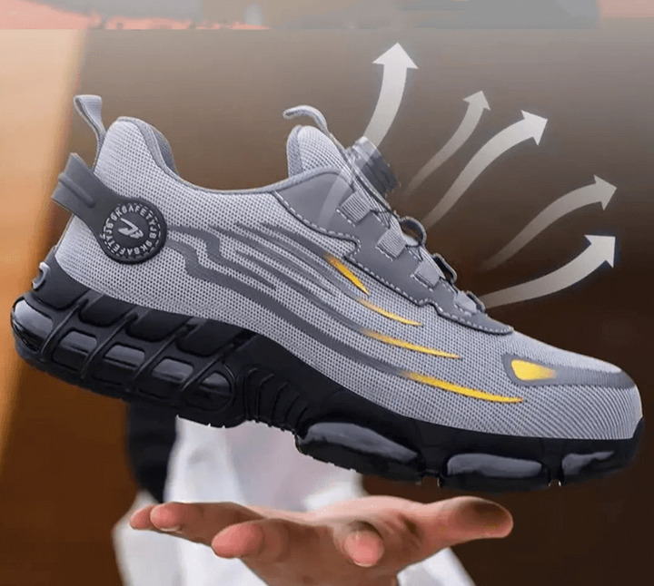 Industrial men's safety sneakers, ultimate protection & comfort, non-slip, steel toe work footwear.