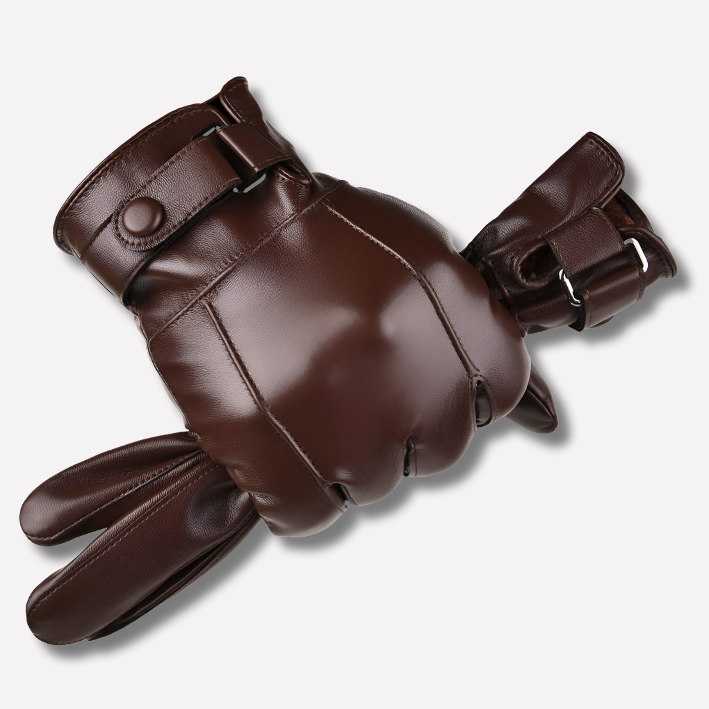 Fashionable men's black/brown leather winter gloves, ideal for driving & daily cold-weather style.