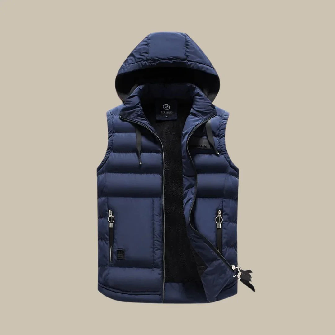 Men's insulated padded bodywarmer vest. Warm puffer outerwear, ideal for winter layering & outdoor activities.