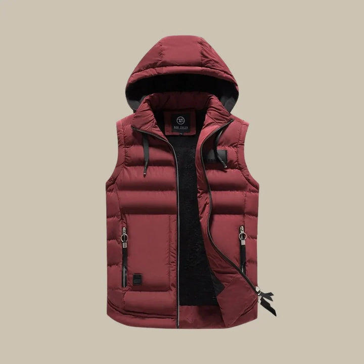 Casual men's puffer vest. Sleeveless insulated bodywarmer for winter warmth & layering. Perfect outdoor jacket.