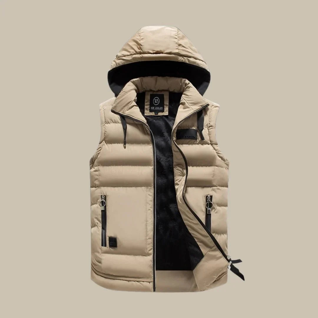 Stylish men's insulated vest. A versatile puffer bodywarmer, perfect for cold weather layering and outdoor adventures.