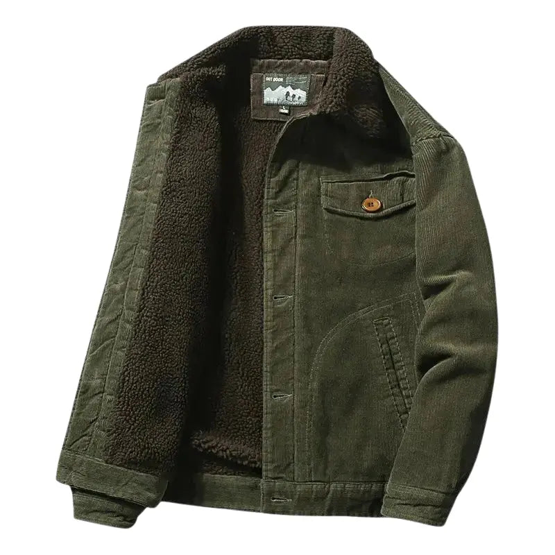 Men's insulated trucker jacket in navy, perfect for warm, stylish fall and winter casual wear.