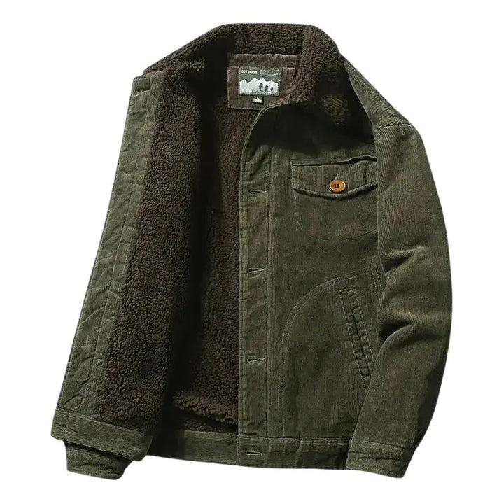 Men's insulated trucker jacket in navy, perfect for warm, stylish fall and winter casual wear.