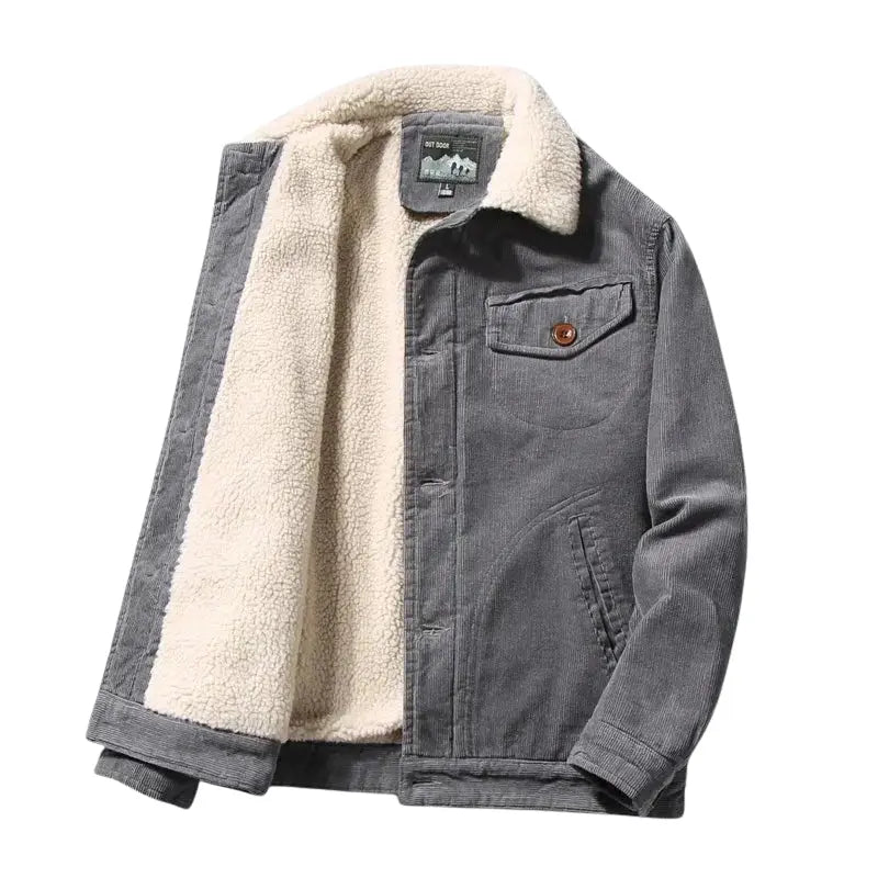 Warm men's winter jacket, classic trucker style with insulation, great for cold weather & everyday fashion.