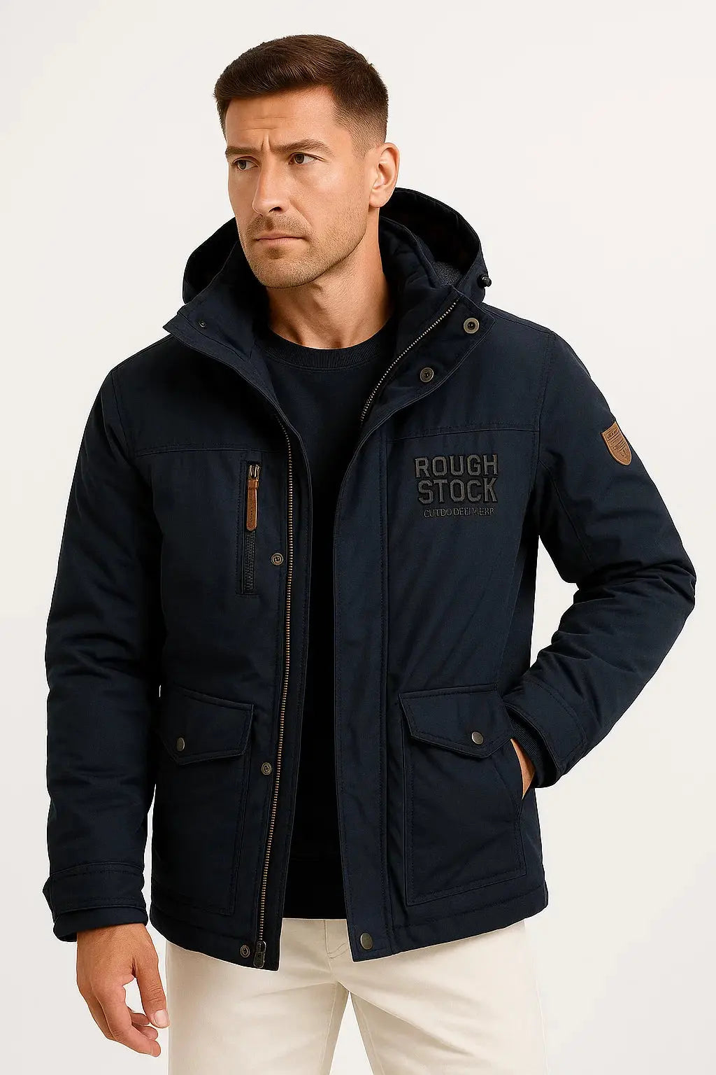 Durable men's insulated waterproof outdoor jacket, perfect for hiking and extreme cold protection.