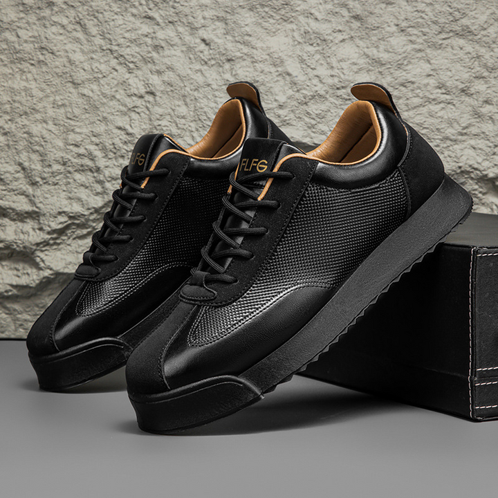 Back view of men's Italian style brown sneakers. Durable & stylish casual footwear for versatile everyday wear.