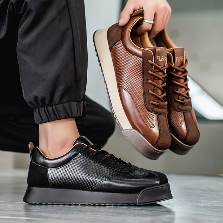 Men's Italian style fashion sneakers. Versatile brown leather shoes for comfort, smart casual, and daily wear.