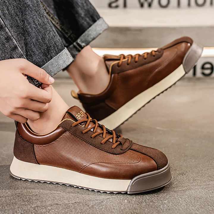 Luxury Italian style men's sneakers. Elegant, versatile casual shoes for a modern smart casual look.