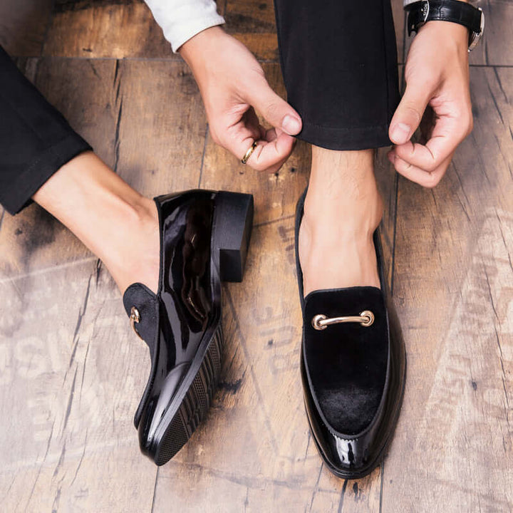 Comfortable interior of men's slip-on formal loafers, high-quality elegant footwear for all occasions.