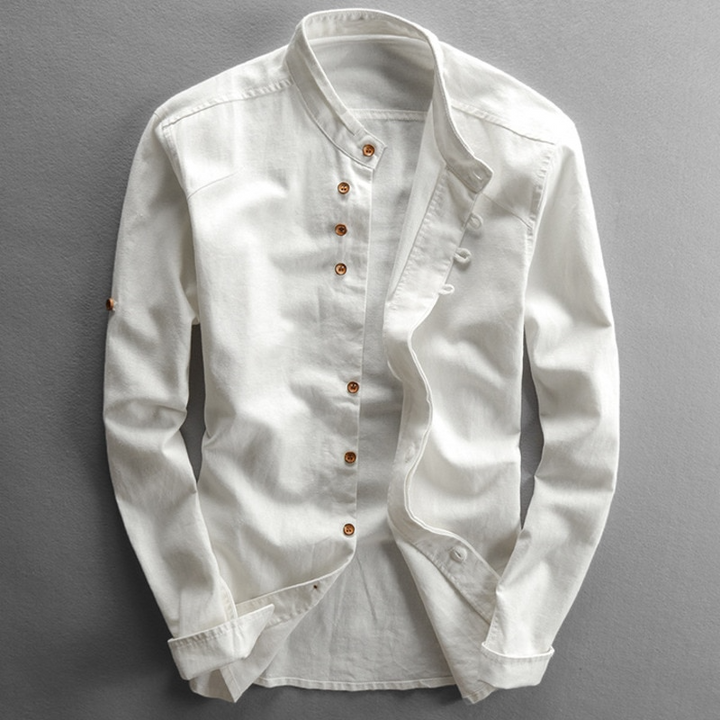 Japanese style men's shirt, modern fit, ideal for a minimalist streetwear look with unique details.