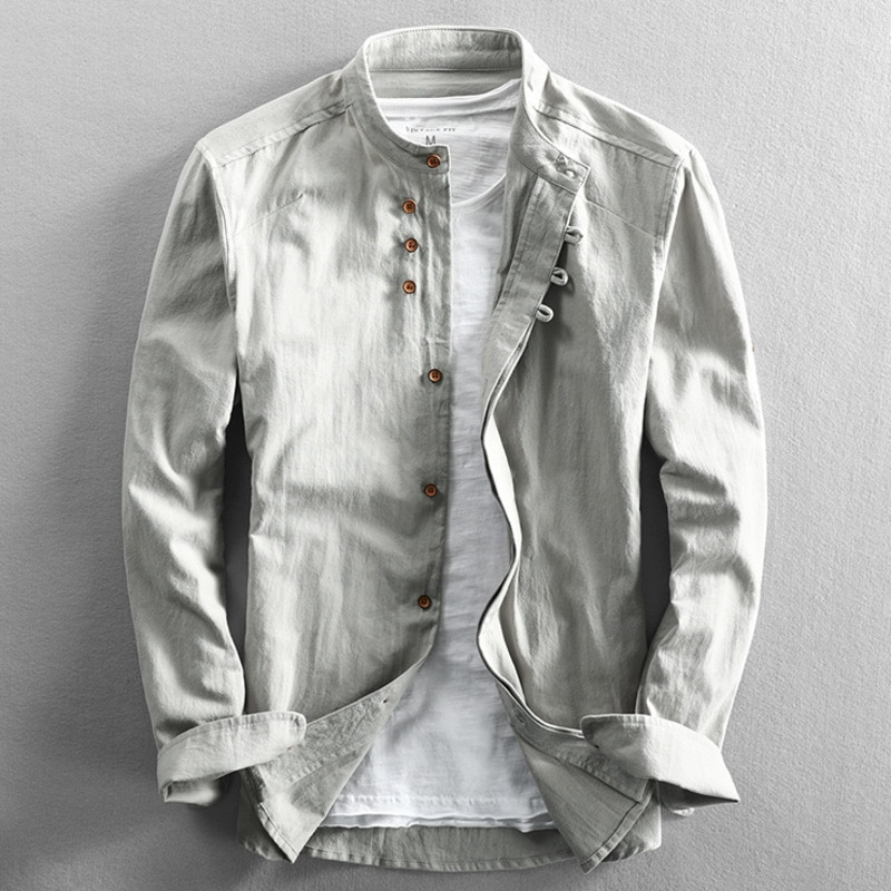Men's button-up shirt in modern fit, featuring unique Katana influence and Japanese style for casual outfits.