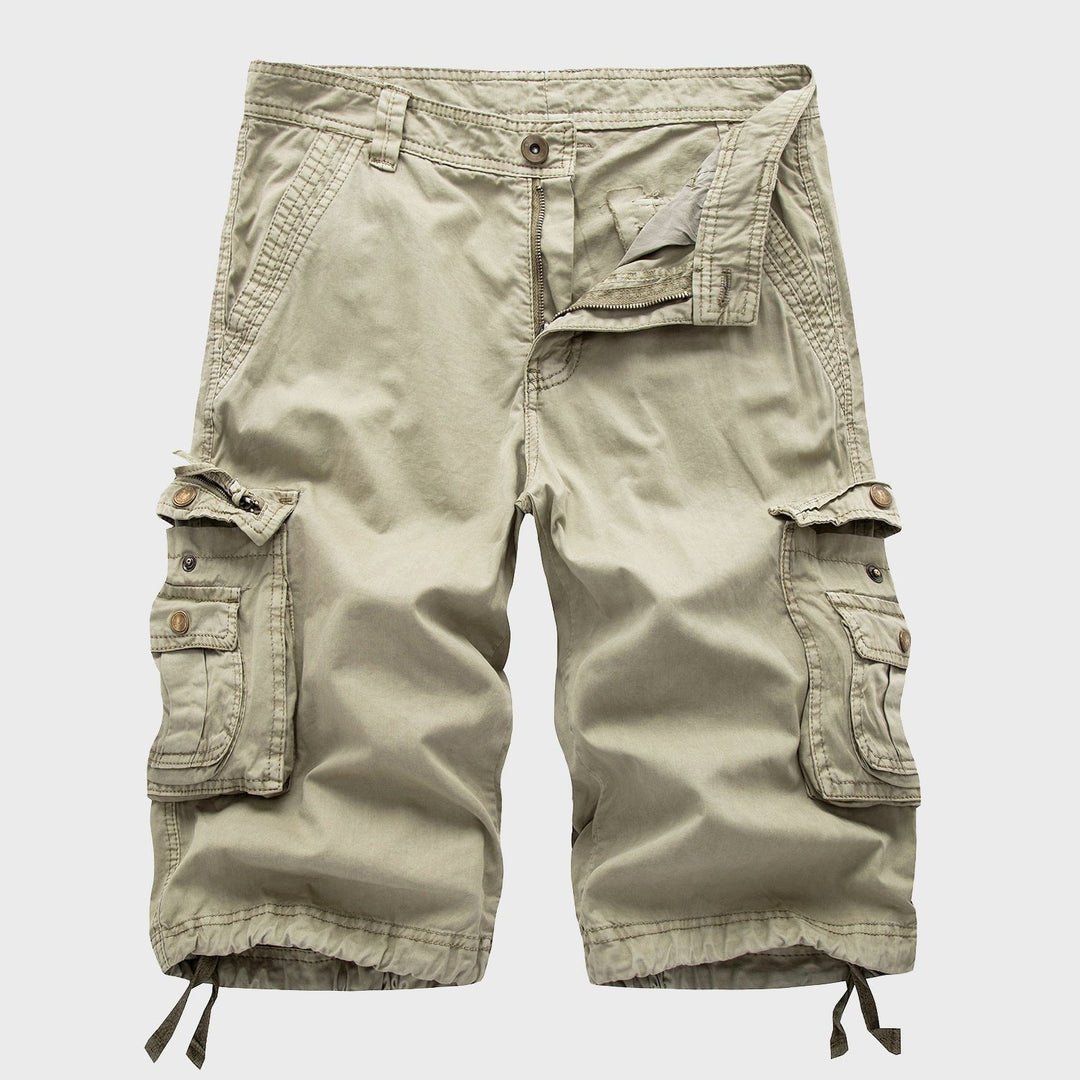 Men's knee-length cargo shorts, multi-pocket design, drawstring hem. Ideal for casual summer & outdoor wear.