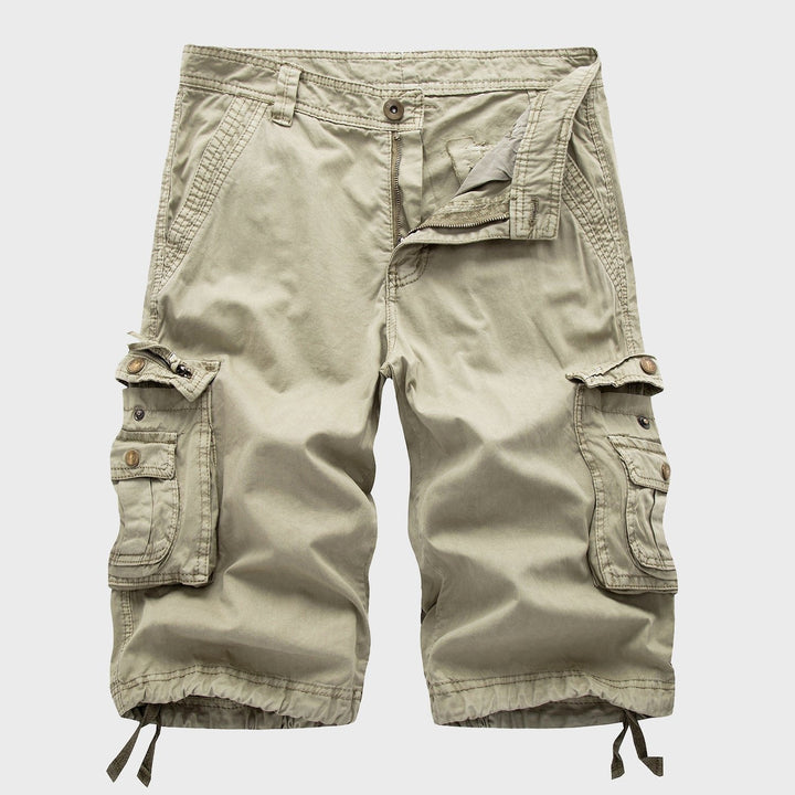 Men's knee-length cargo shorts, multi-pocket design, drawstring hem. Ideal for casual summer & outdoor wear.