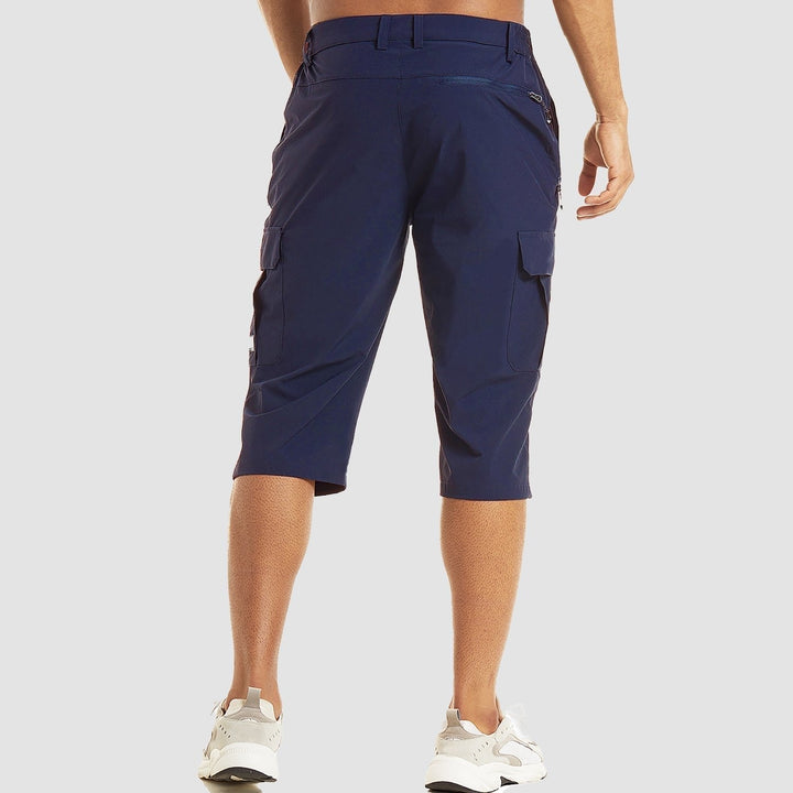 Men's multi-pocket knee-length cargo shorts, designed for comfort, utility, and versatile summer fashion.