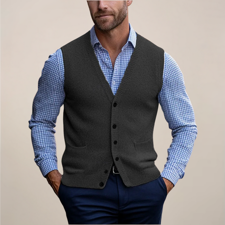 Versatile men's sleeveless knit vest for smart casual or office attire. Lightweight and perfect for layering.