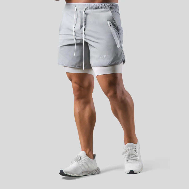 Men's performance activewear running shorts, layered, with a secure zip pocket for all training needs.