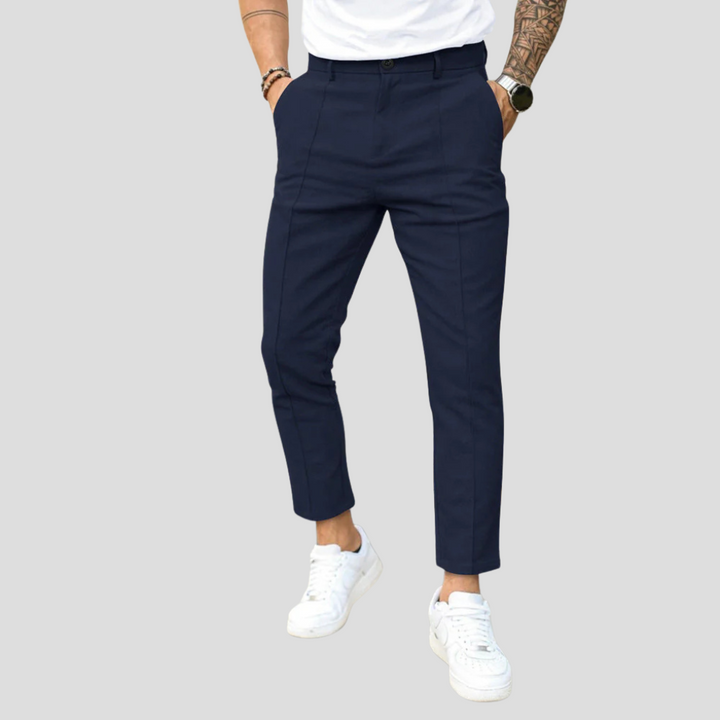 Comfortable men's leisure trousers with an elastic waist & modern straight-leg fit. Ideal for everyday & office wear.