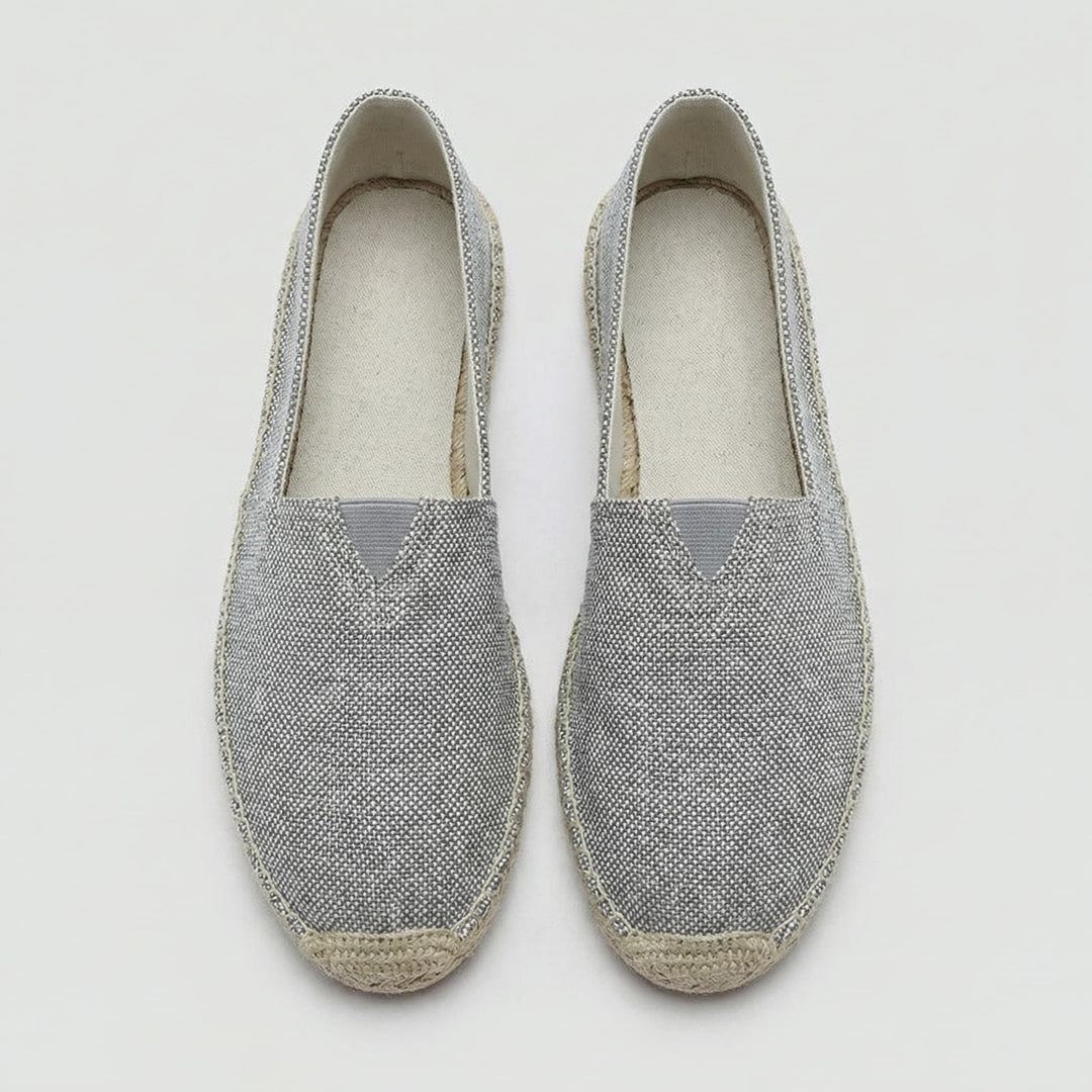 Light grey men's slip-on espadrilles, providing breathable comfort as summer loafers for easy casual wear.