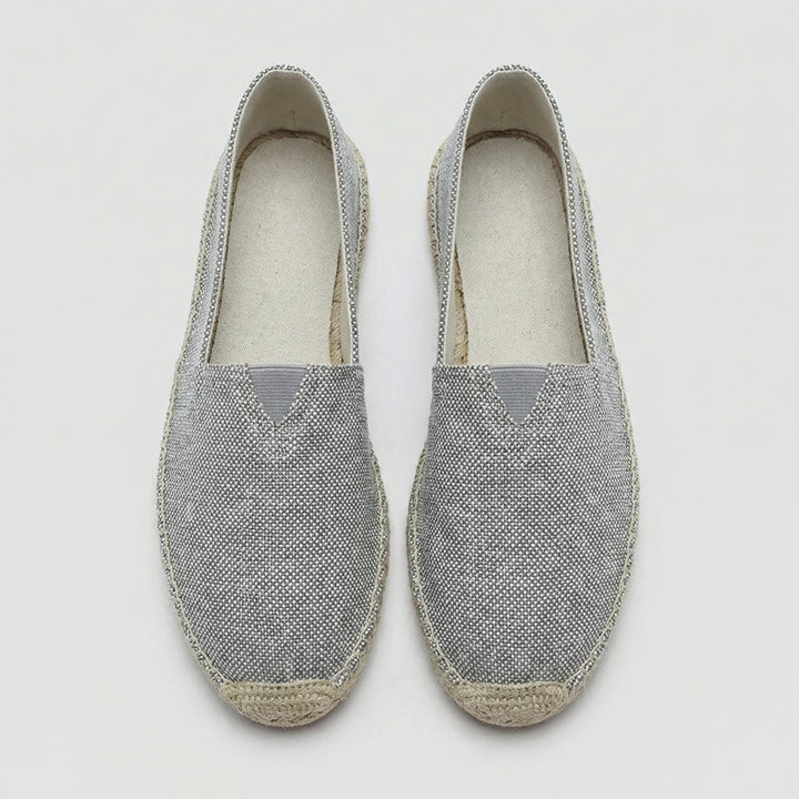 Light grey men's slip-on espadrilles, providing breathable comfort as summer loafers for easy casual wear.