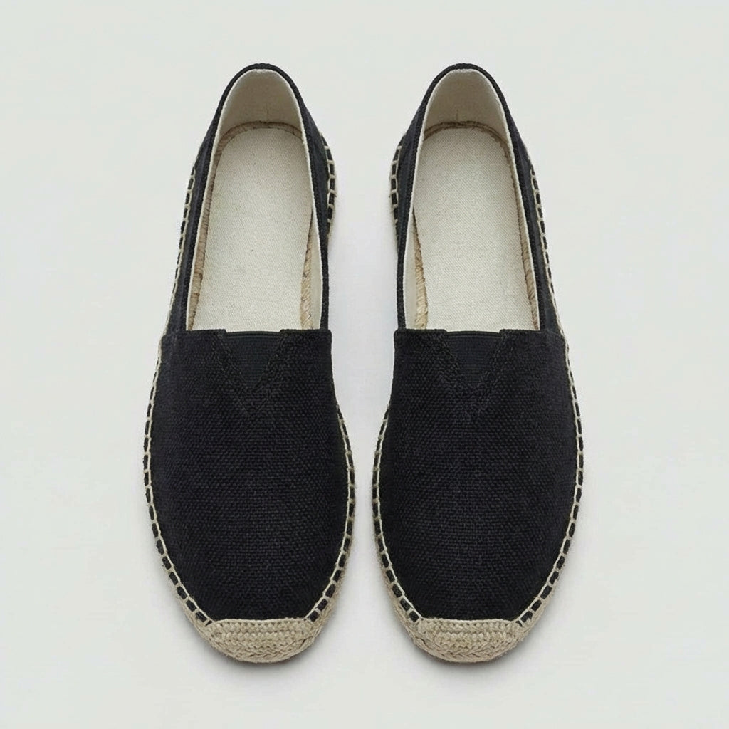 Khaki men's casual espadrille loafers, a breathable slip-on summer shoe for relaxed vacation and beach styles.