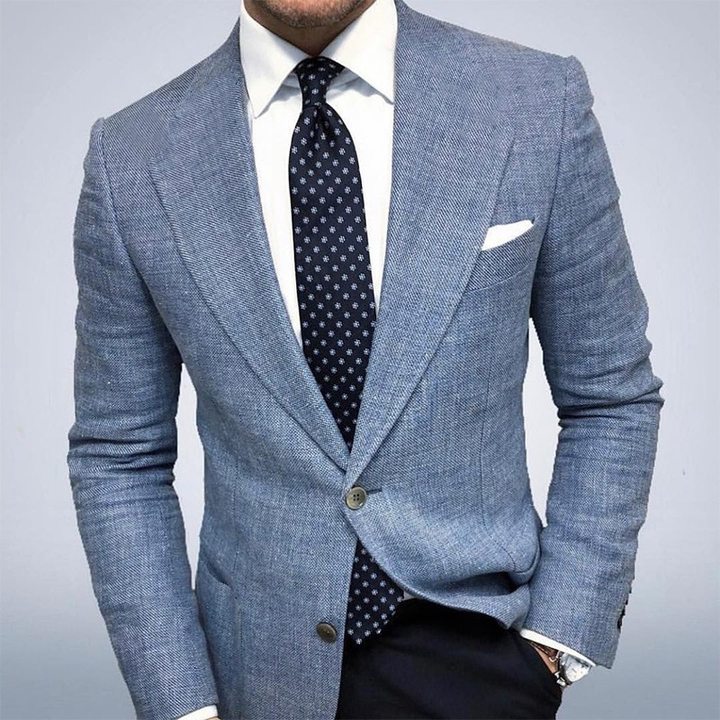 Men's light grey textured tailored blazer jacket for spring. Perfect for smart casual or business attire.