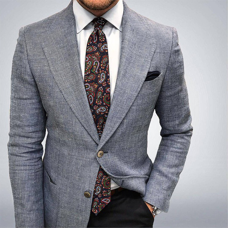 Blue textured tailored blazer for men. A smart spring jacket, ideal for business fashion or casual events.