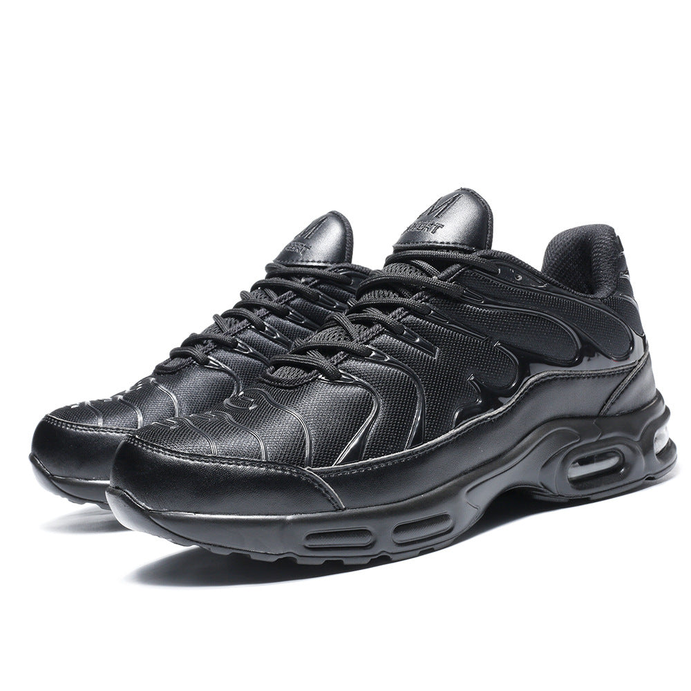 Men's lightweight black safety shoes, water-resistant with steel toe, ideal for work. Durable & comfortable protective gear.