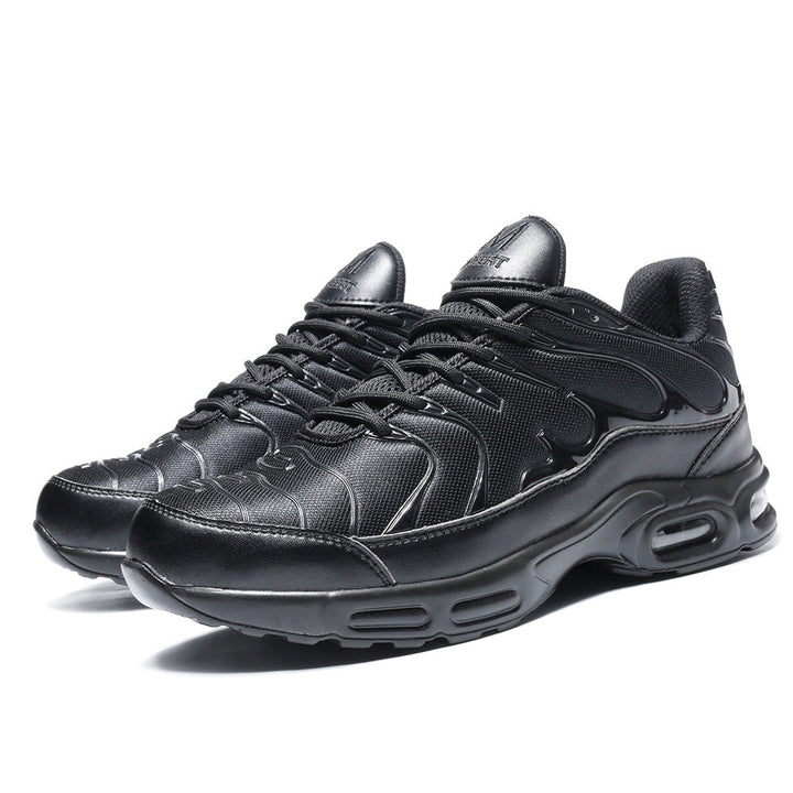 Men's lightweight black safety shoes, water-resistant with steel toe, ideal for work. Durable & comfortable protective gear.