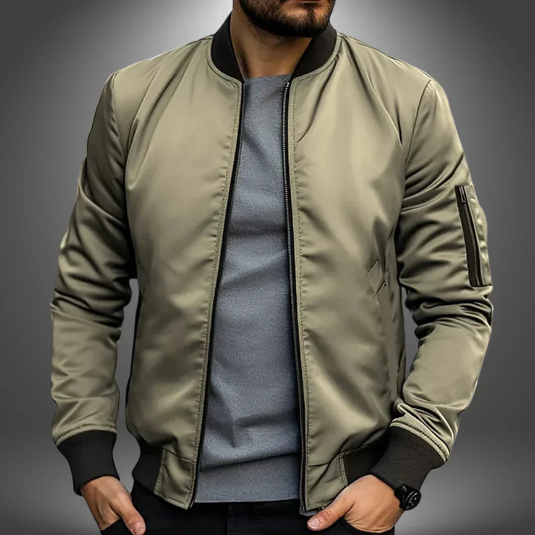 Stylish men's slim fit bomber jacket, lightweight casual outerwear, essential for spring/fall wardrobe.