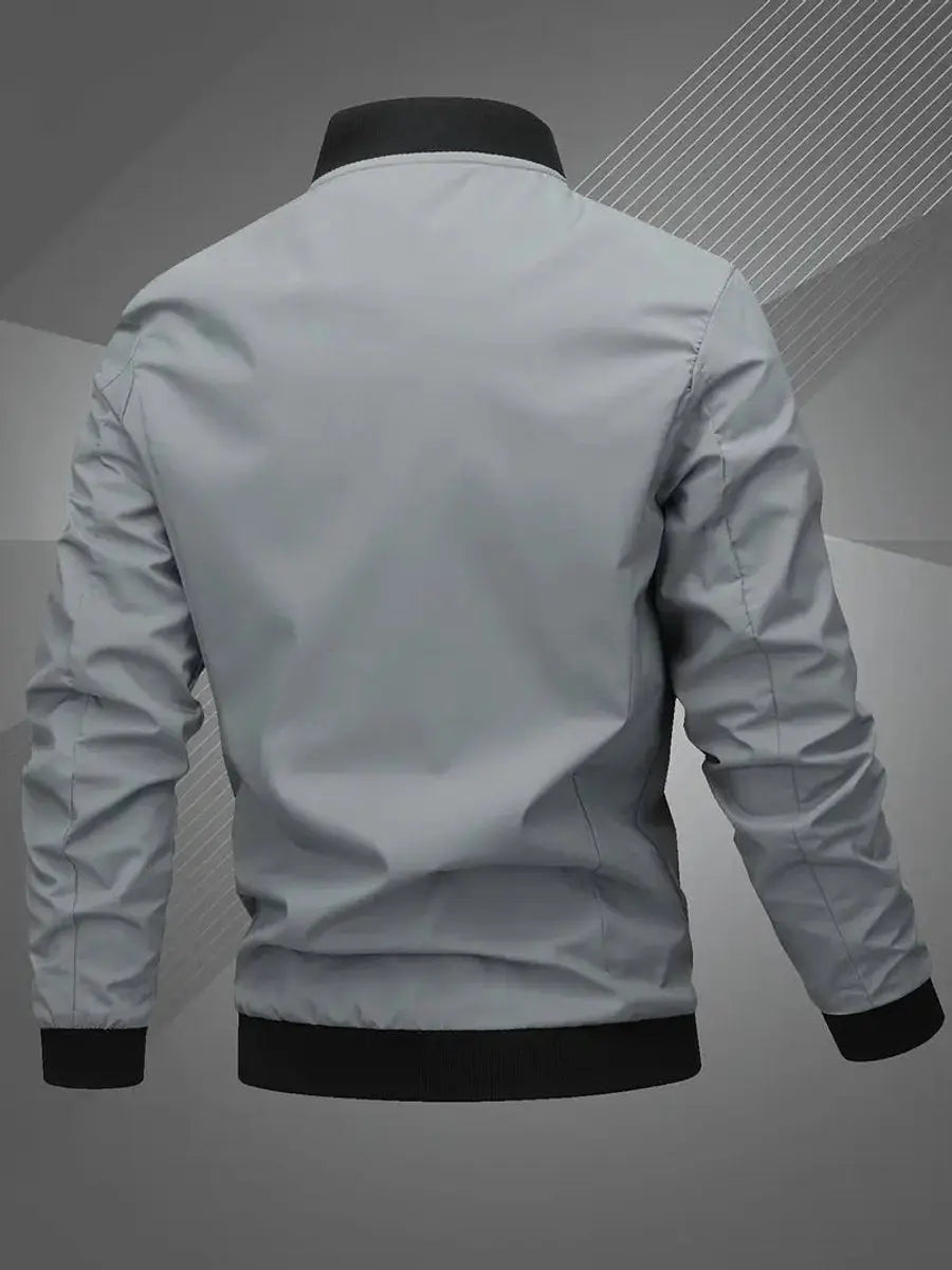 Men's lightweight bomber jacket, stylish zip-up casual outerwear with baseball collar.