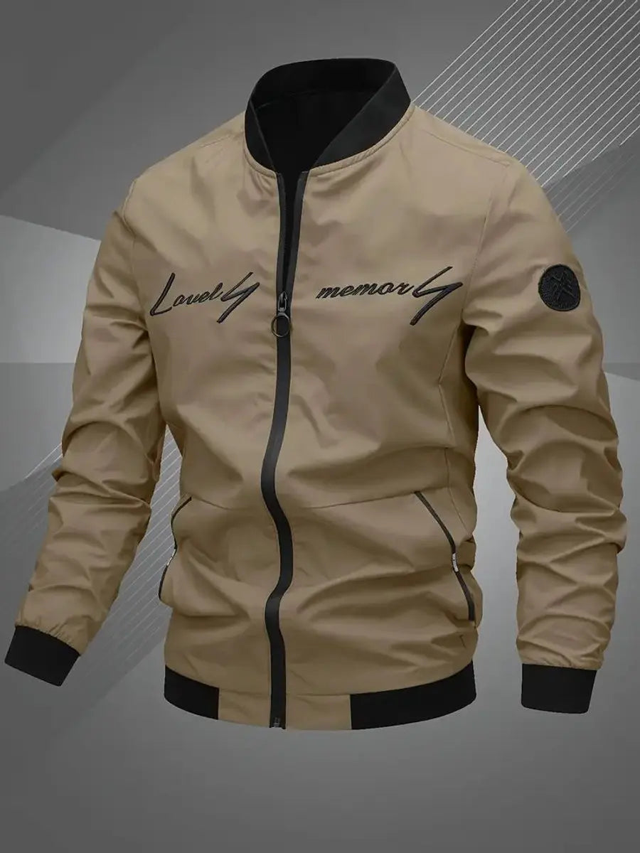 Zip-up men's lightweight bomber jacket, comfortable and stylish casual outerwear for all seasons.