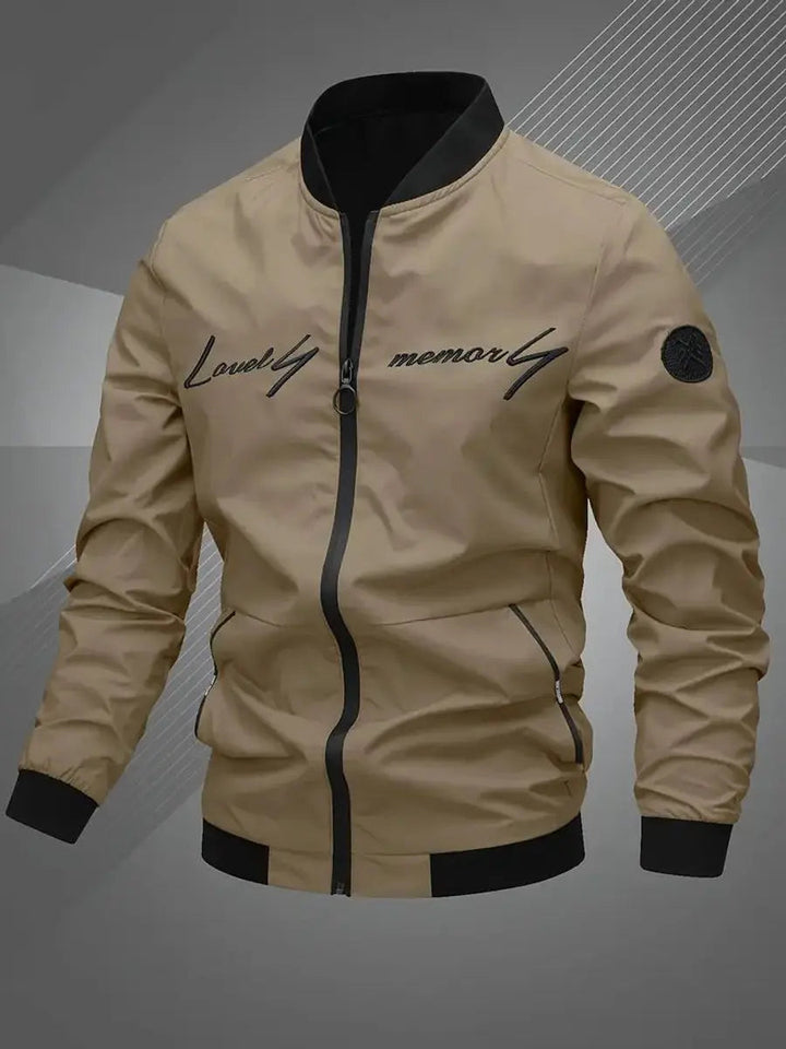 Zip-up men's lightweight bomber jacket, comfortable and stylish casual outerwear for all seasons.