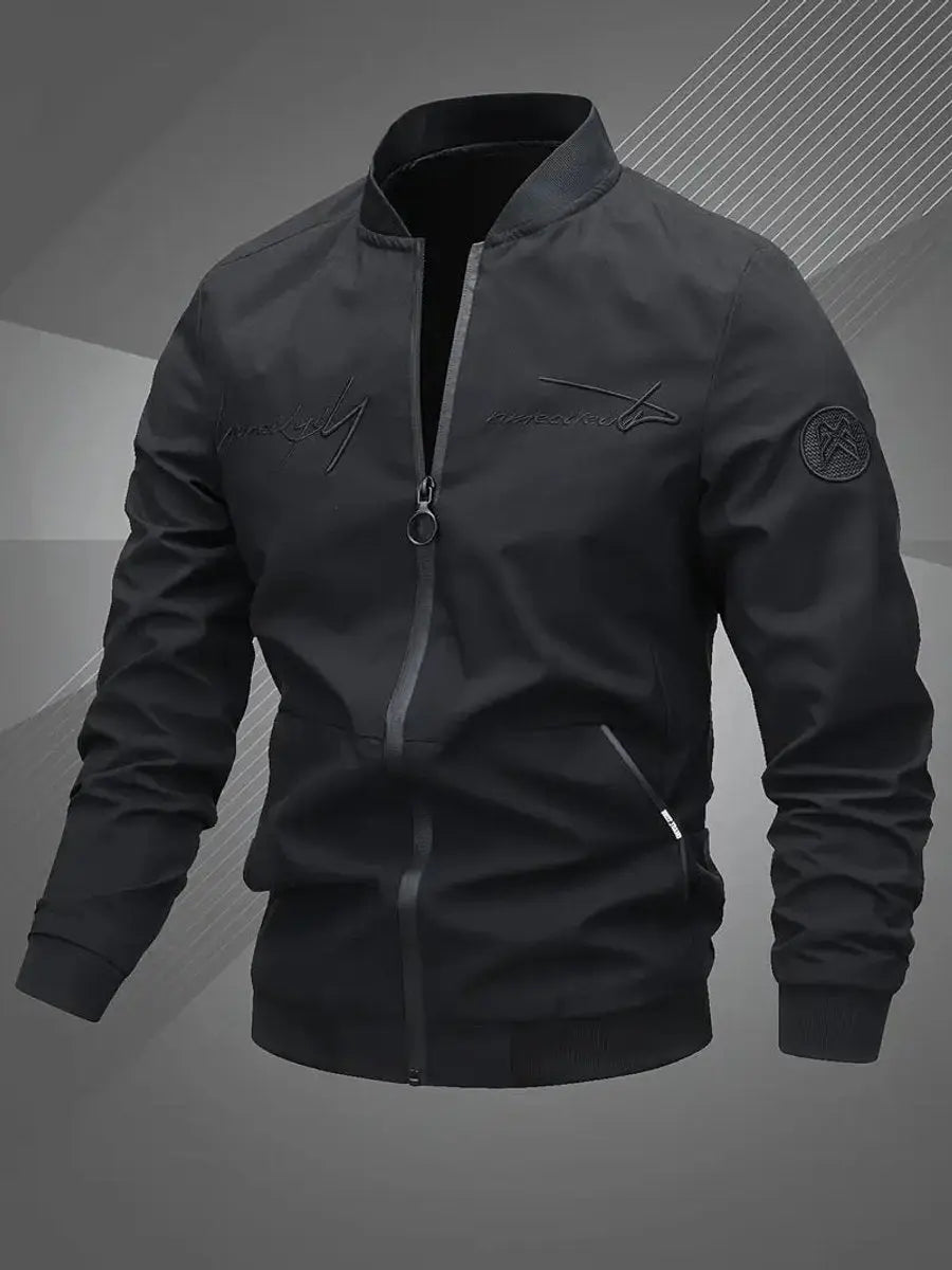 Stylish men's bomber jacket, versatile lightweight zip-up outerwear for modern casual fashion.