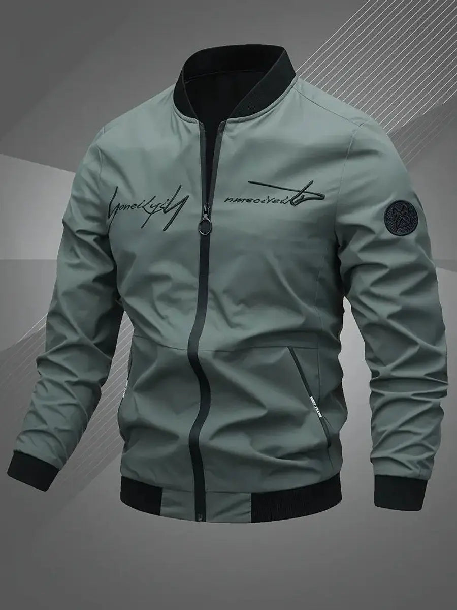 Versatile men's lightweight bomber jacket, ideal casual zip-up outerwear for spring or fall.