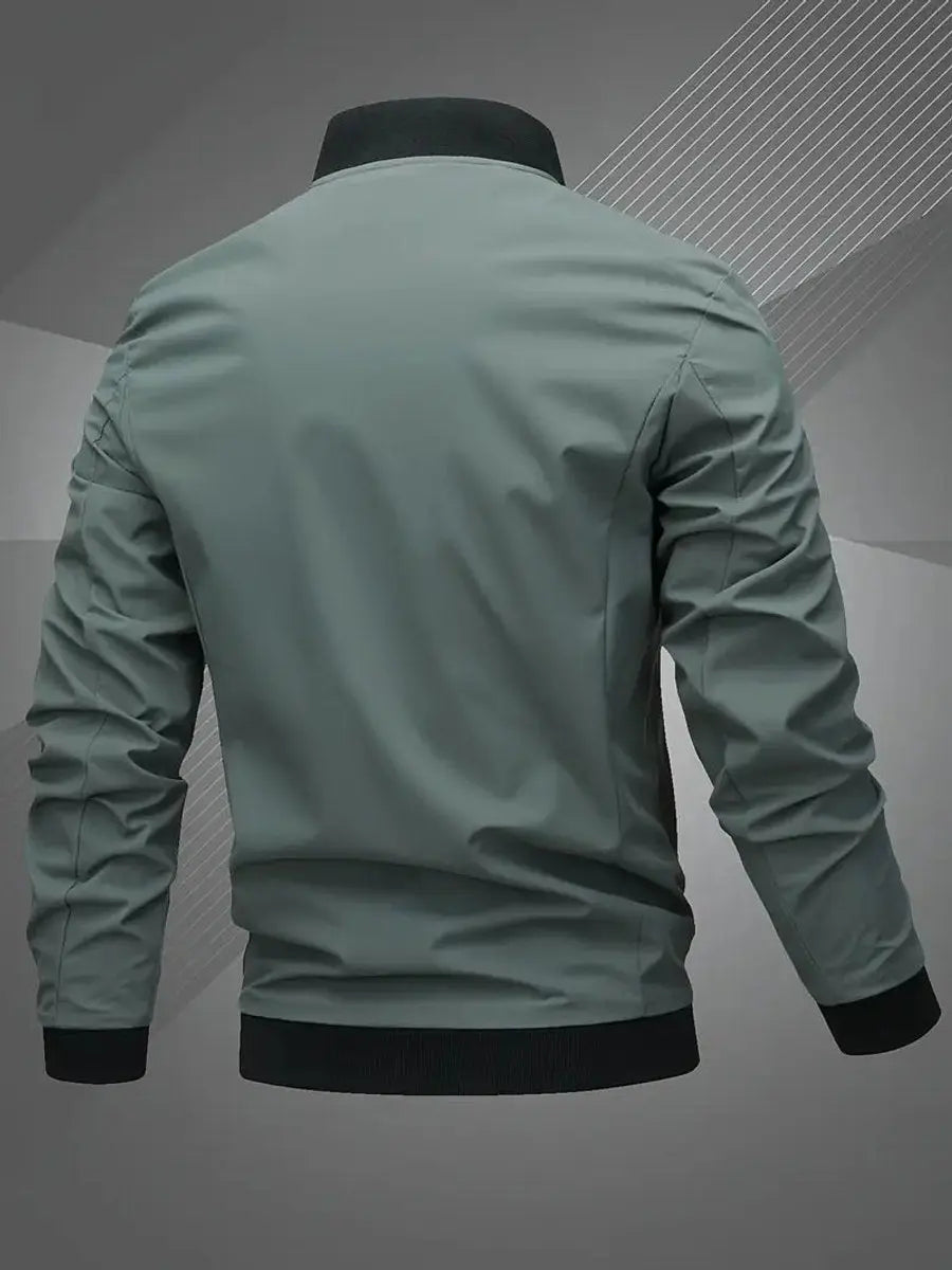 Stylish men's zip-up bomber jacket, lightweight casual outerwear for modern men's fashion.