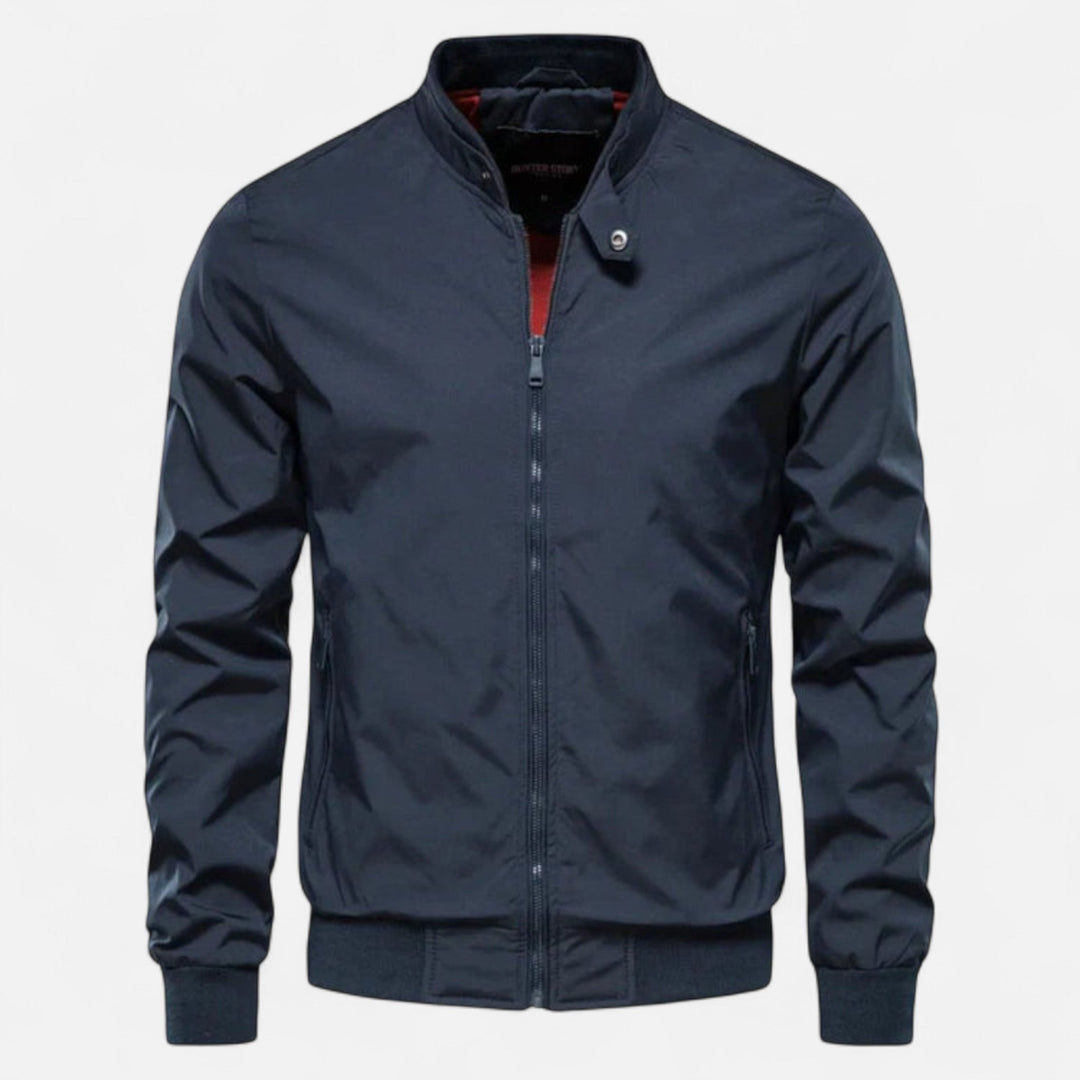 Durable men's lightweight bomber jacket in a classic ribbed collar style. Essential smart casual outerwear for men.