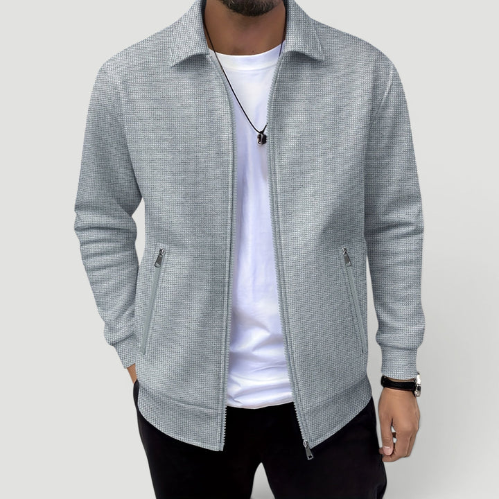 Comfortable men's blue breathable jacket. Ideal lightweight outerwear for spring & autumn casual daily wear.